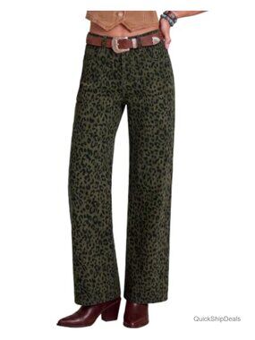Wide Leg Jeans for Women High Waisted Leopard Print Stretchy Denim Pants